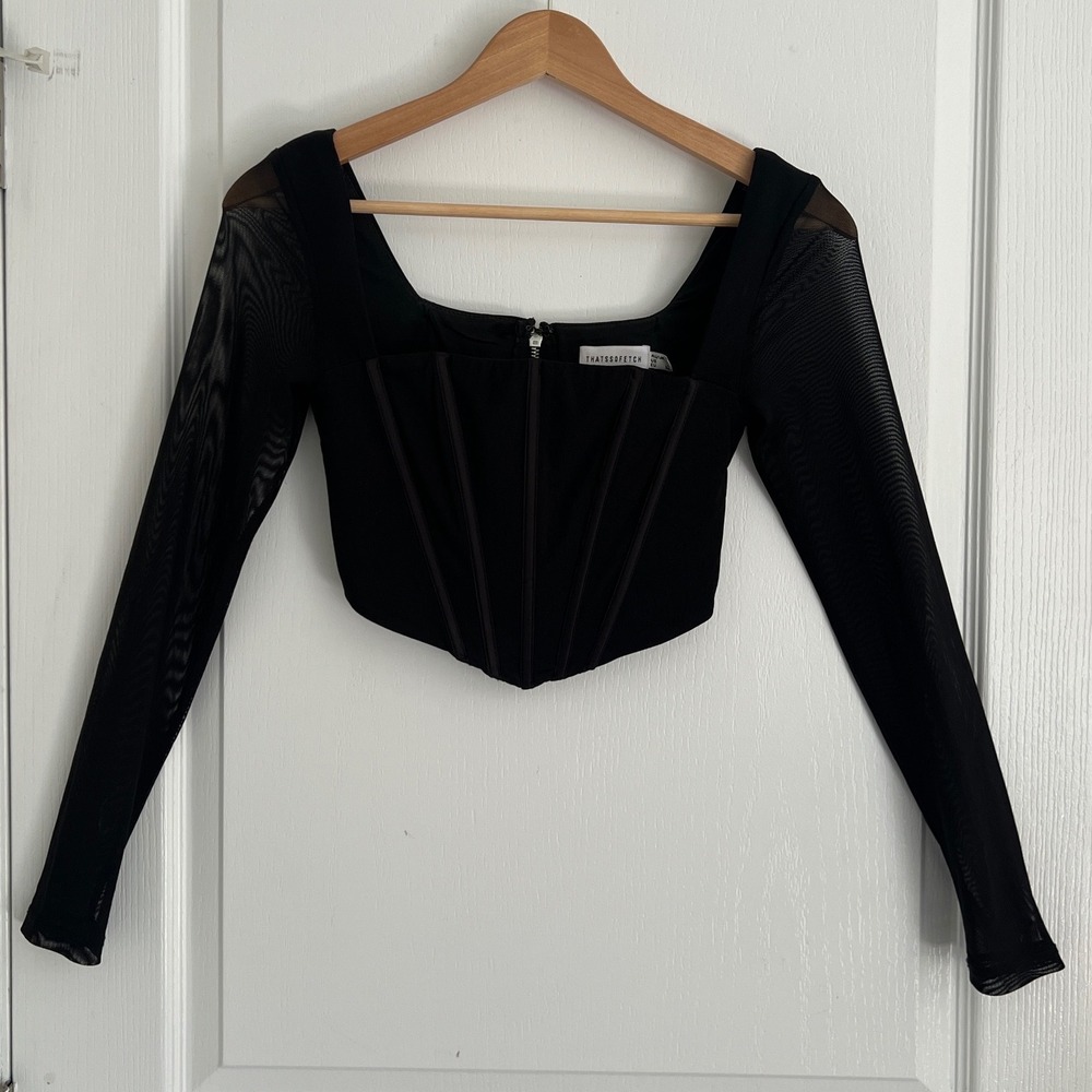 Thats So Fetch Corset Top Womens Black Sheer Mesh Sleeve Square Neck RenFaire 4